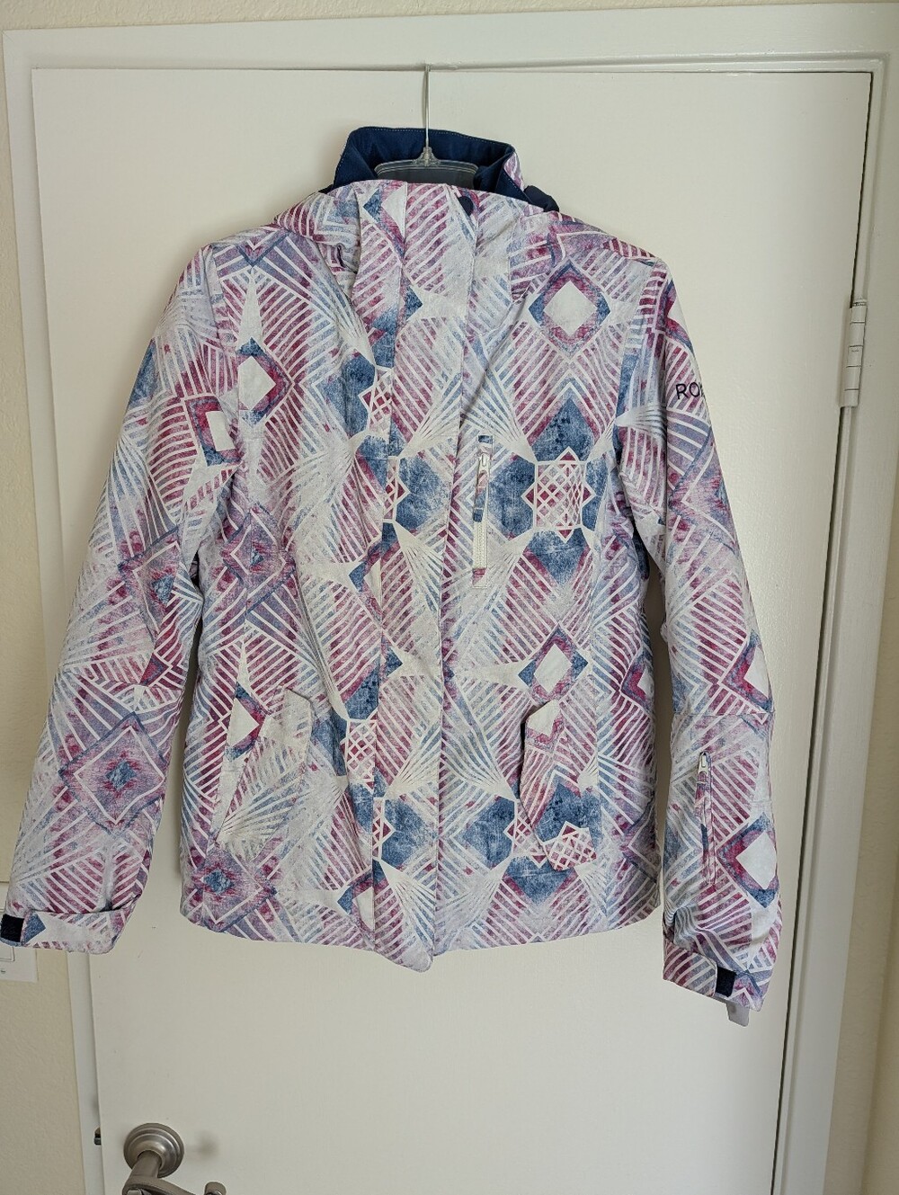 Roxy Jetty Snow Ski Coat Women's XS Geometric Pattern Blue Pink White